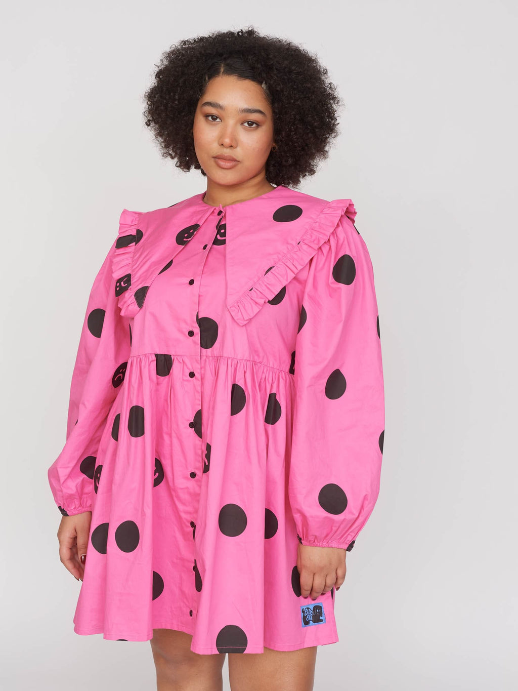 lazy oaf pink dress Happy Sad Pink & Navy Puff Sleeve Midi Dress Lazy Oaf