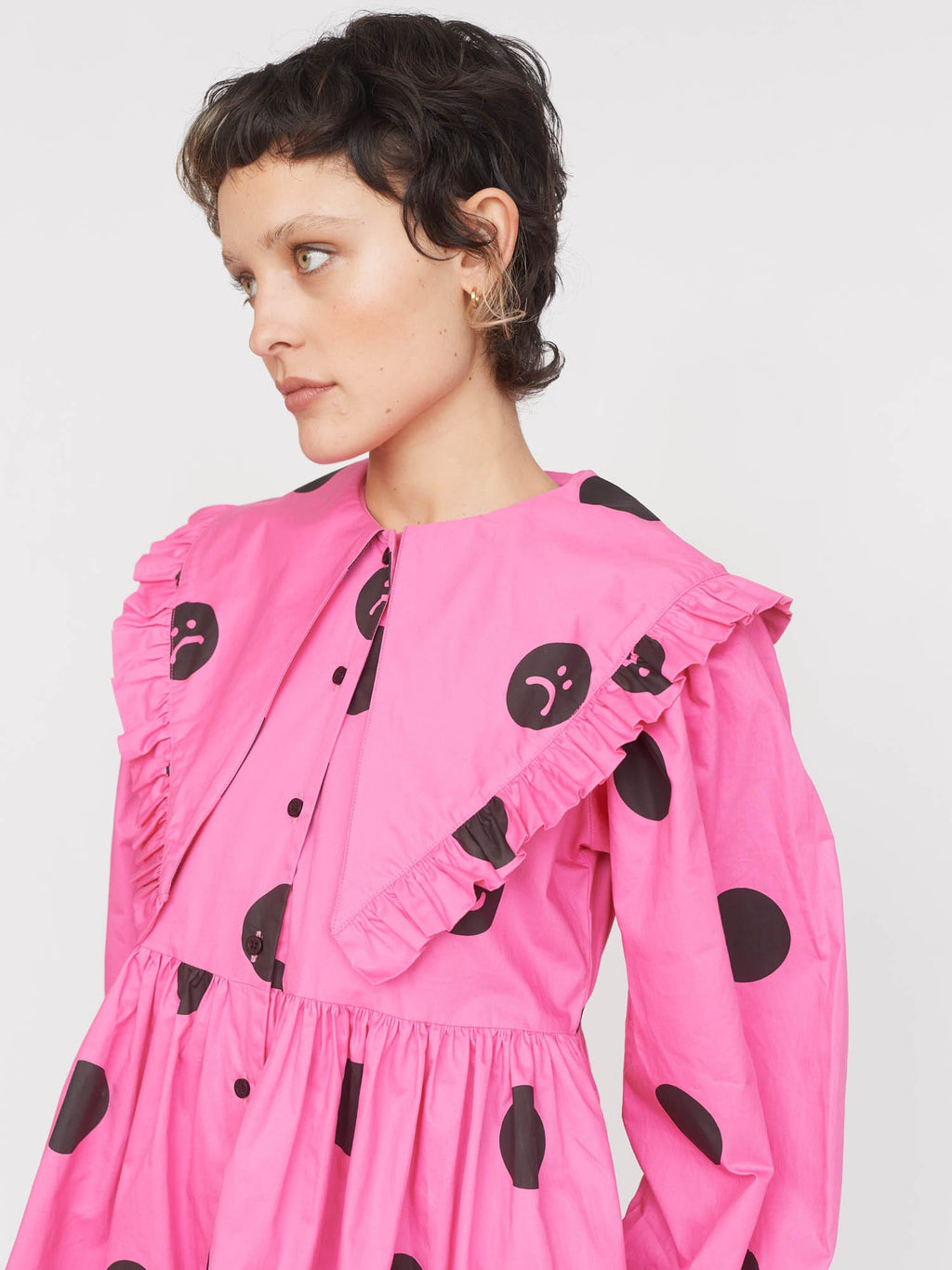 lazy oaf pink dress Happy Sad Pink & Navy Puff Sleeve Midi Dress Lazy Oaf