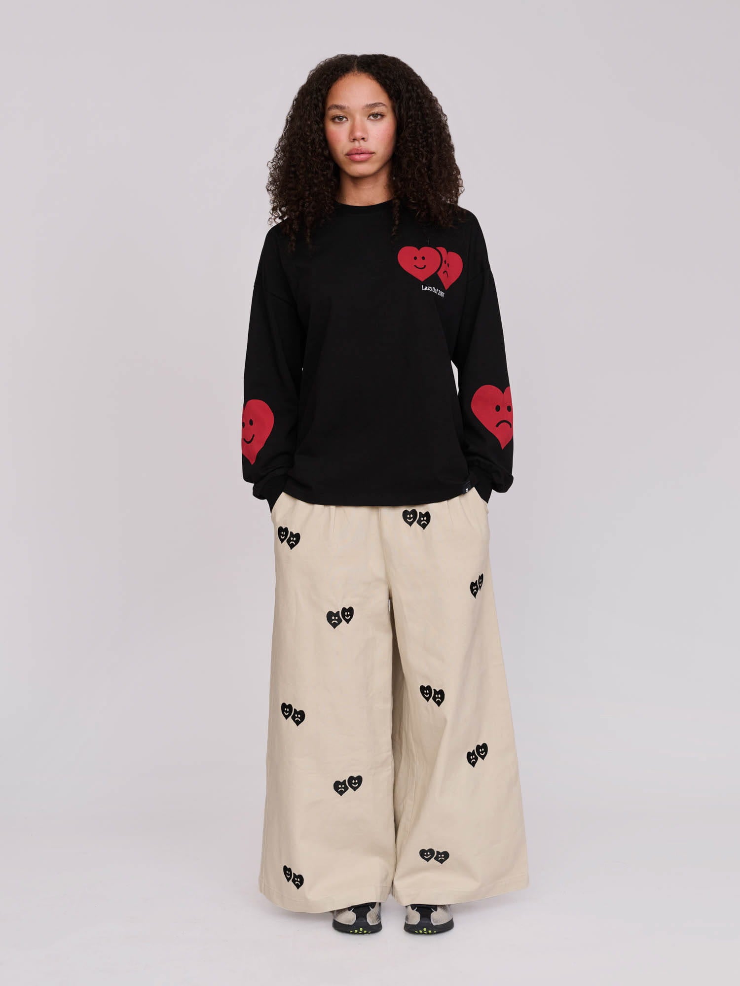 lazy oaf レイジーオーフ ハート ハート柄 コーデュロイシャツ 総柄 Mixed Emotions Black Long Sleeve T-Shirt – Lazy Oaf