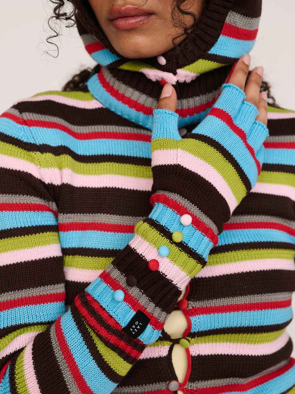 Stripey Button Up Gloves