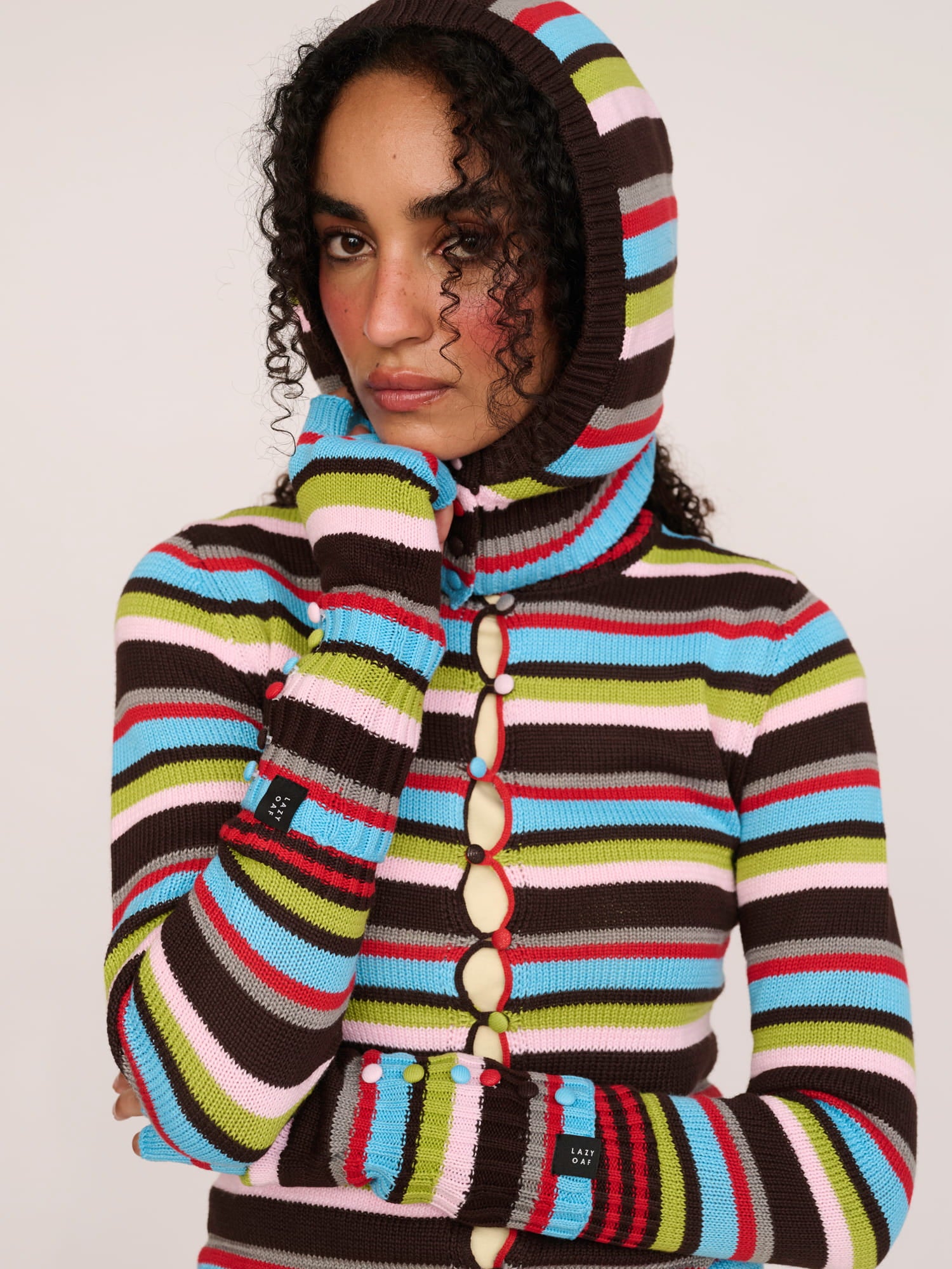 Stripey Button Up Knit Hood