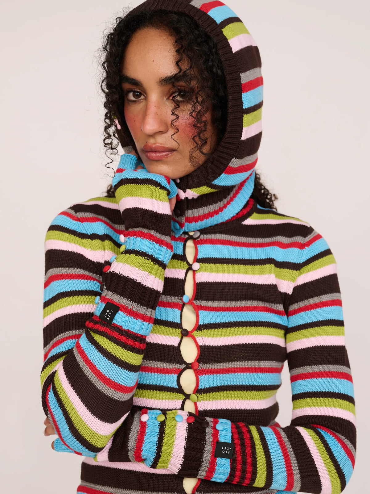 Stripey Button Up Knit Hood