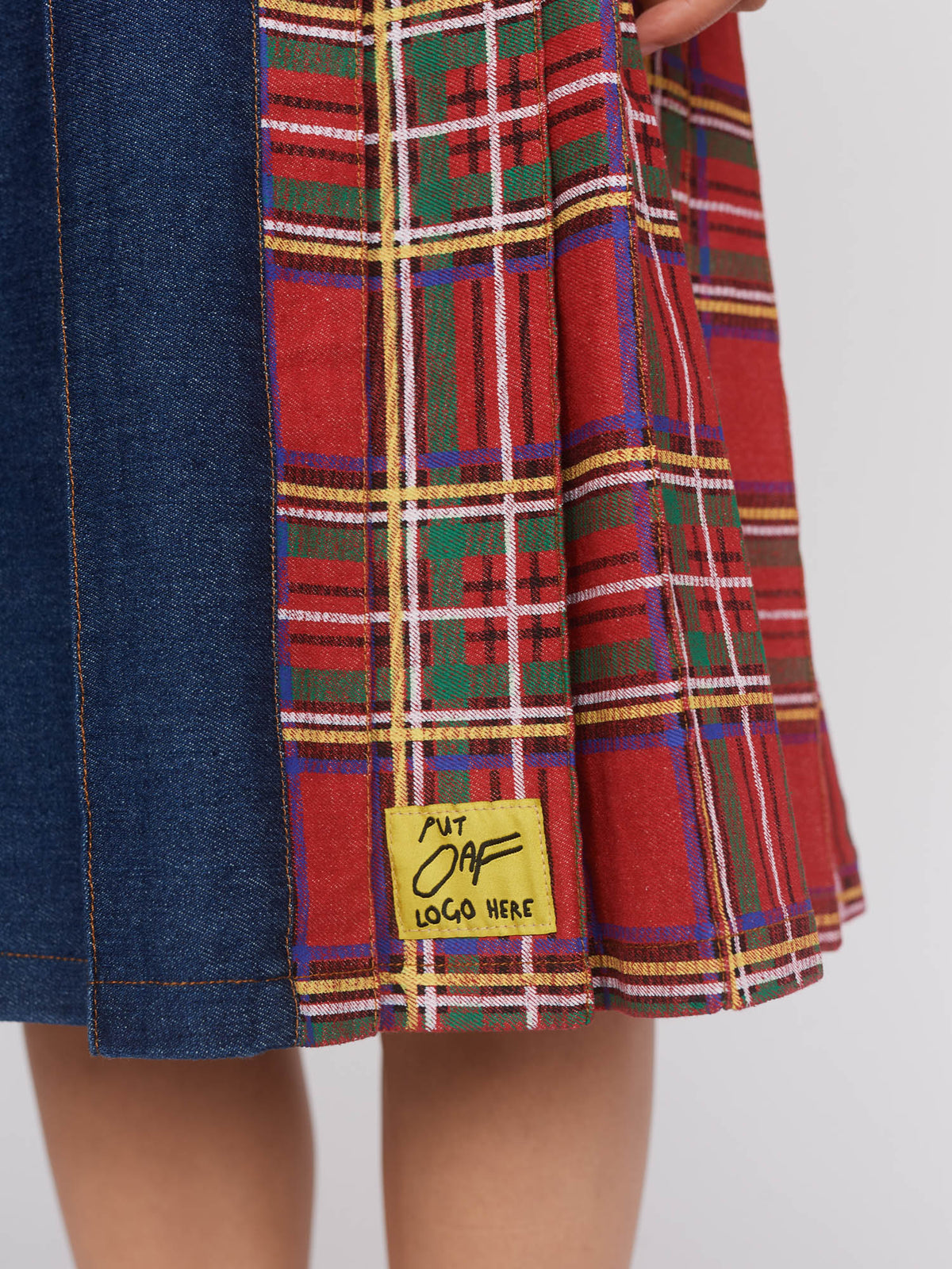 Mash Up Denim Pleated Skirt