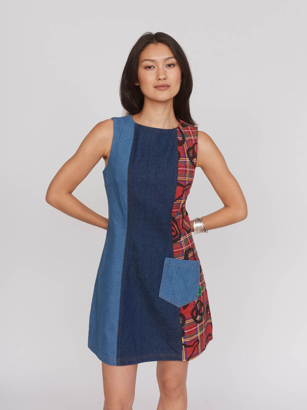 double denim dress Double Layer Denim Midi Dress STEL