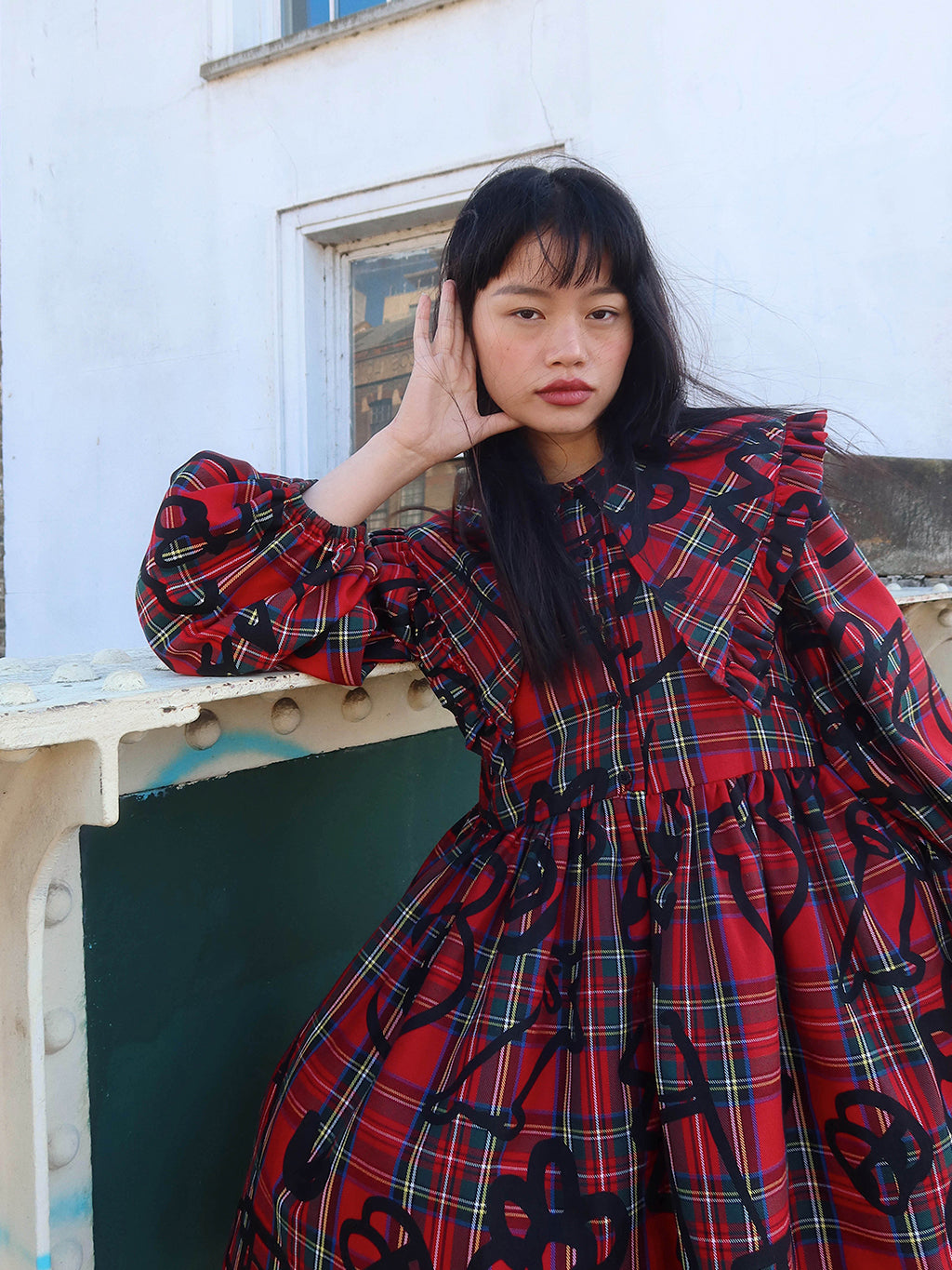 Tartan Scribble Ruffle Collar Dress Lazy Oaf Tartan Scribble Ruffle Collar Dress Lazy Oaf