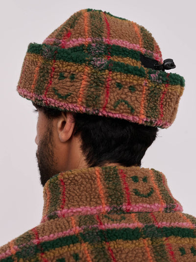 Happy Sad Check Fleece Hat