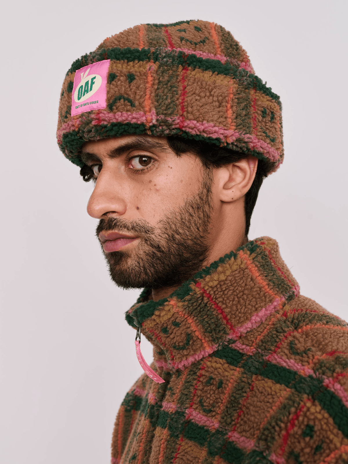 Happy Sad Check Fleece Hat