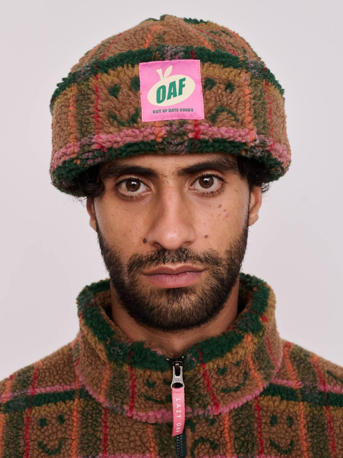 Happy Sad Check Fleece Hat