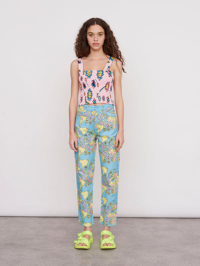 Lazy Oaf Airbrush Flowers Shirred Top