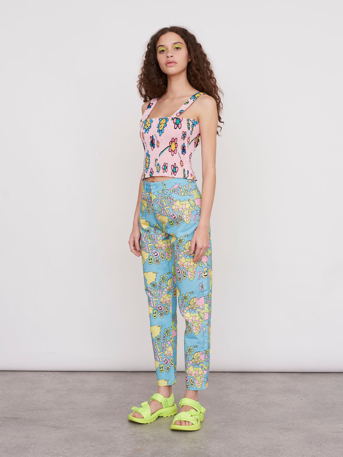 Lazy Oaf Airbrush Flowers Shirred Top