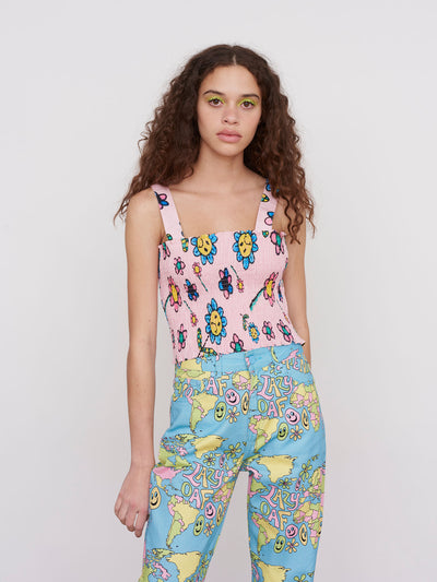 Lazy Oaf Airbrush Flowers Shirred Top