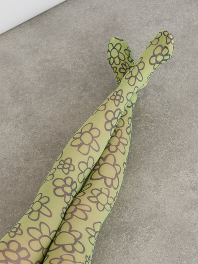 Lime Flower Scribble Tights