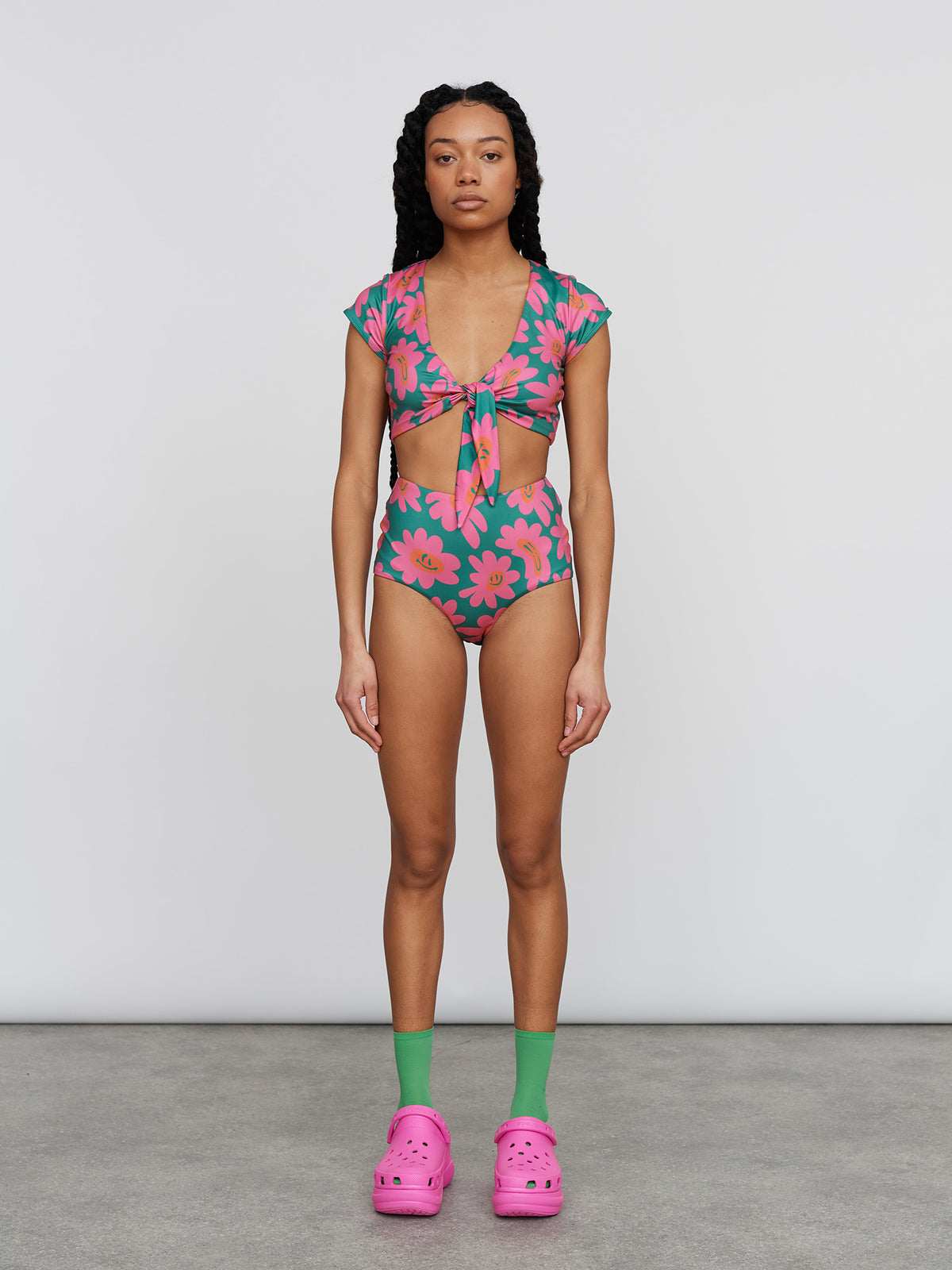 Warped Flower Face Bikini Top