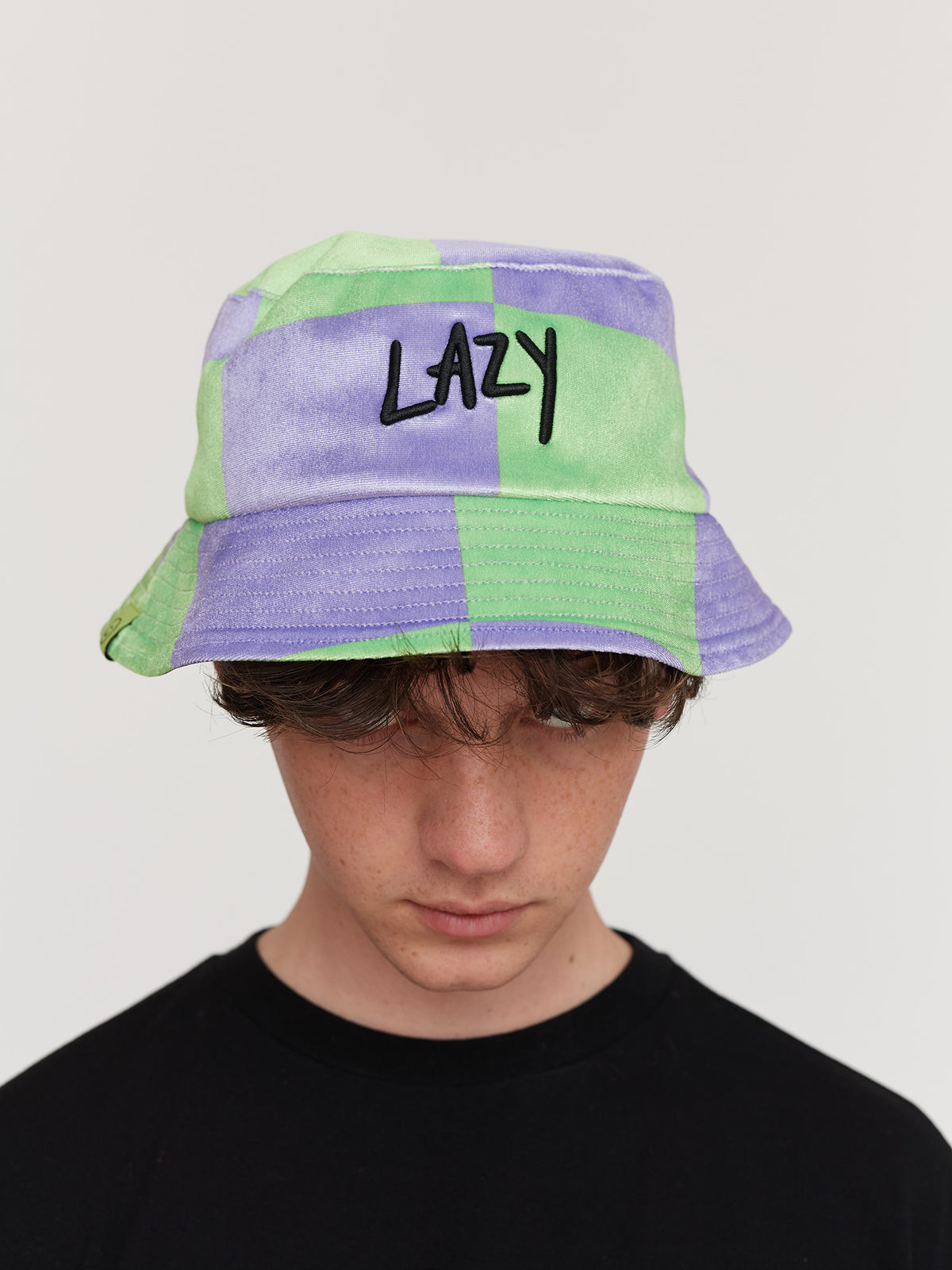 Chequered Velour Bucket Hat