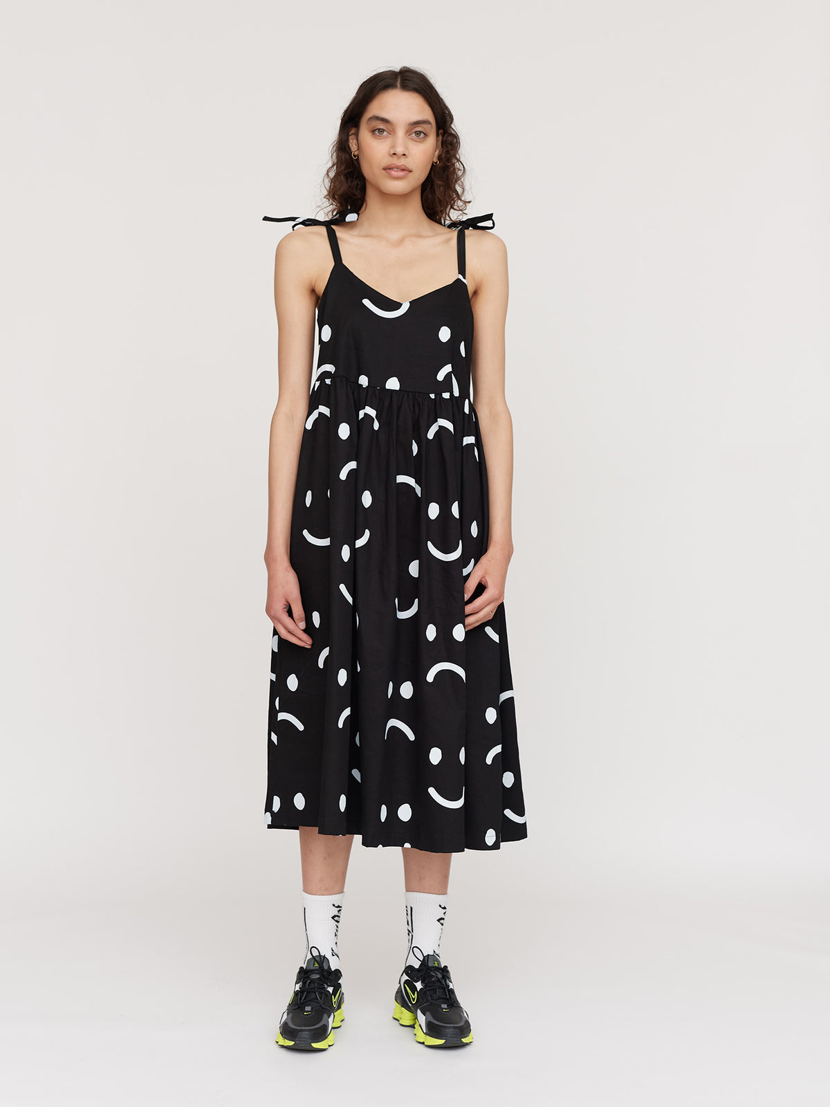 Happy Sad Black Tie Shoulder Dress