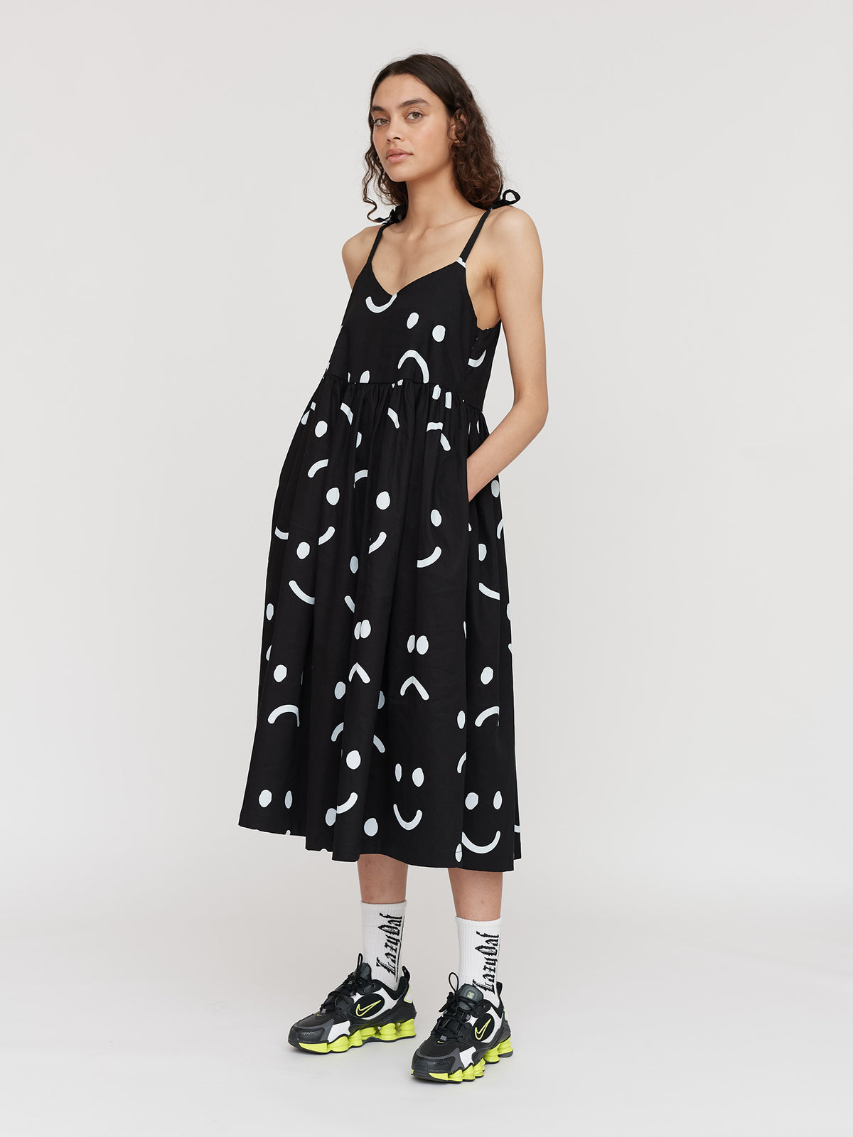 Happy Sad Black Tie Shoulder Dress