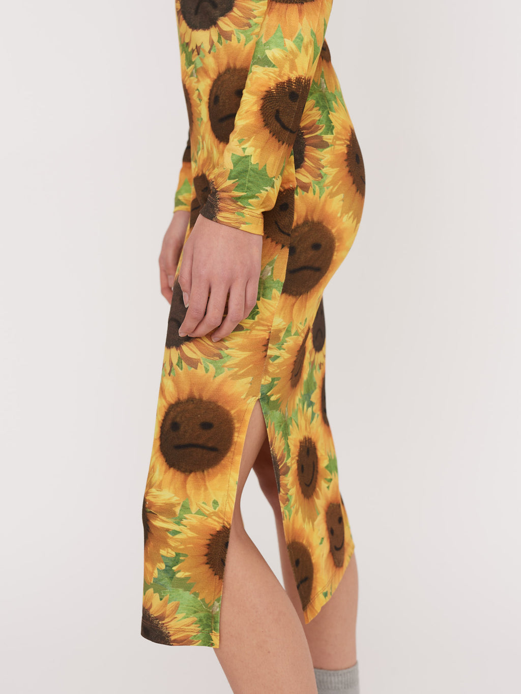 sunflower fitted dress Elegant Sunflower 3D Print Maxi Dress for Women - Long Sleeve, unbreakable split glass, Plus Size - Perfect for Summer and Autumn