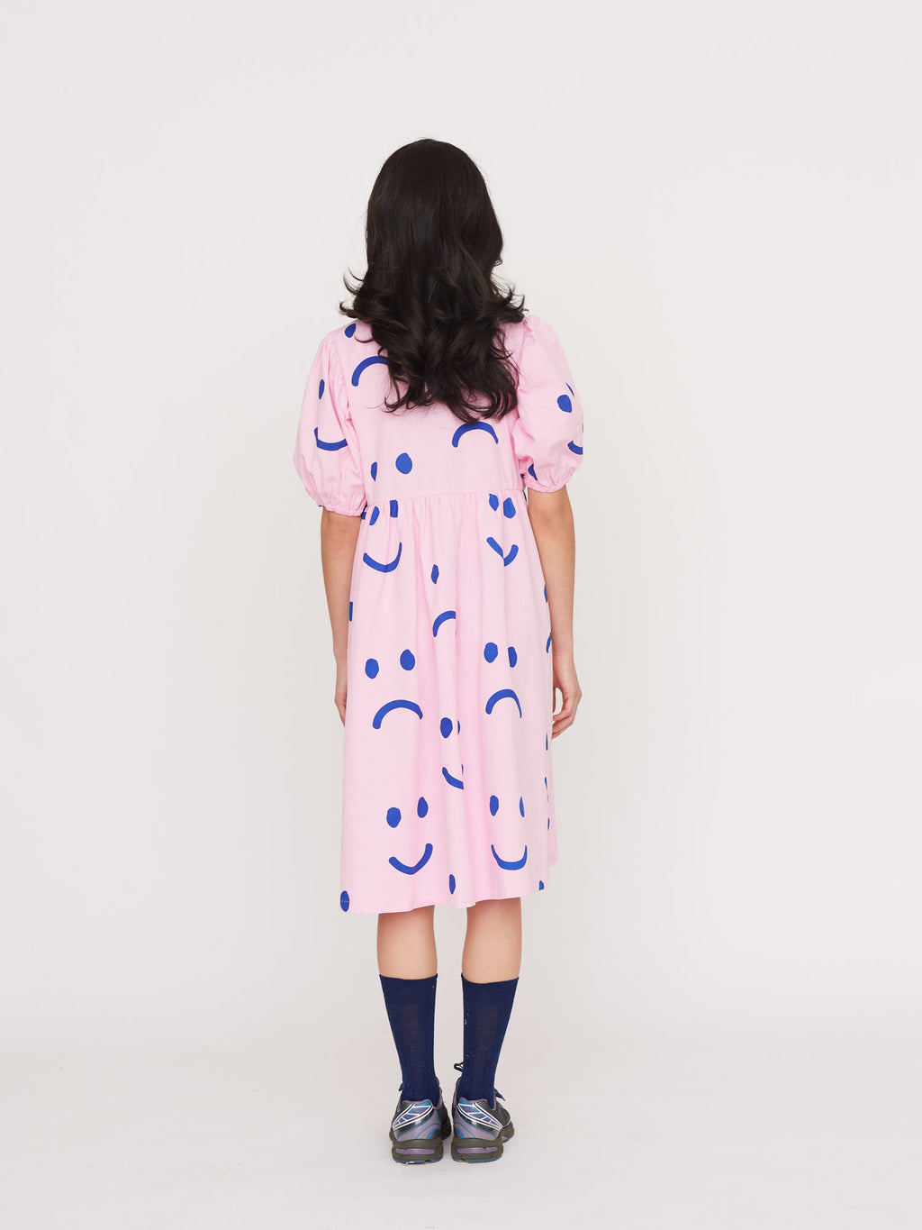 Dress Code Sad Happy Sad Pink & Navy Puff Sleeve Midi Dress – Lazy Oaf
