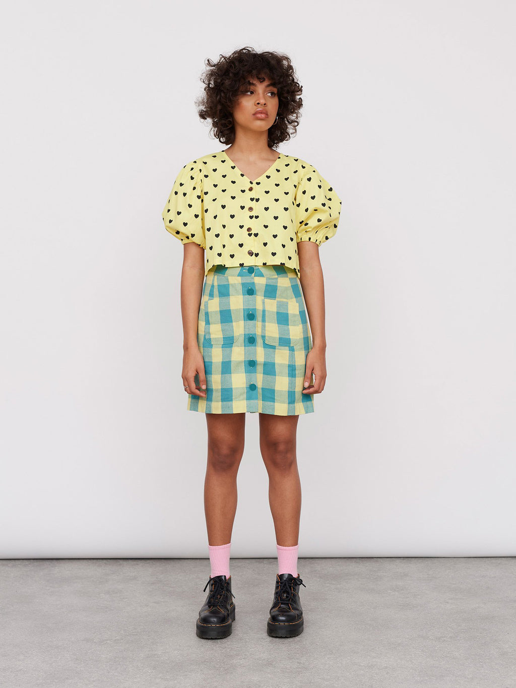 Lazy Oaf Blue and Yellow Gingham Skirt