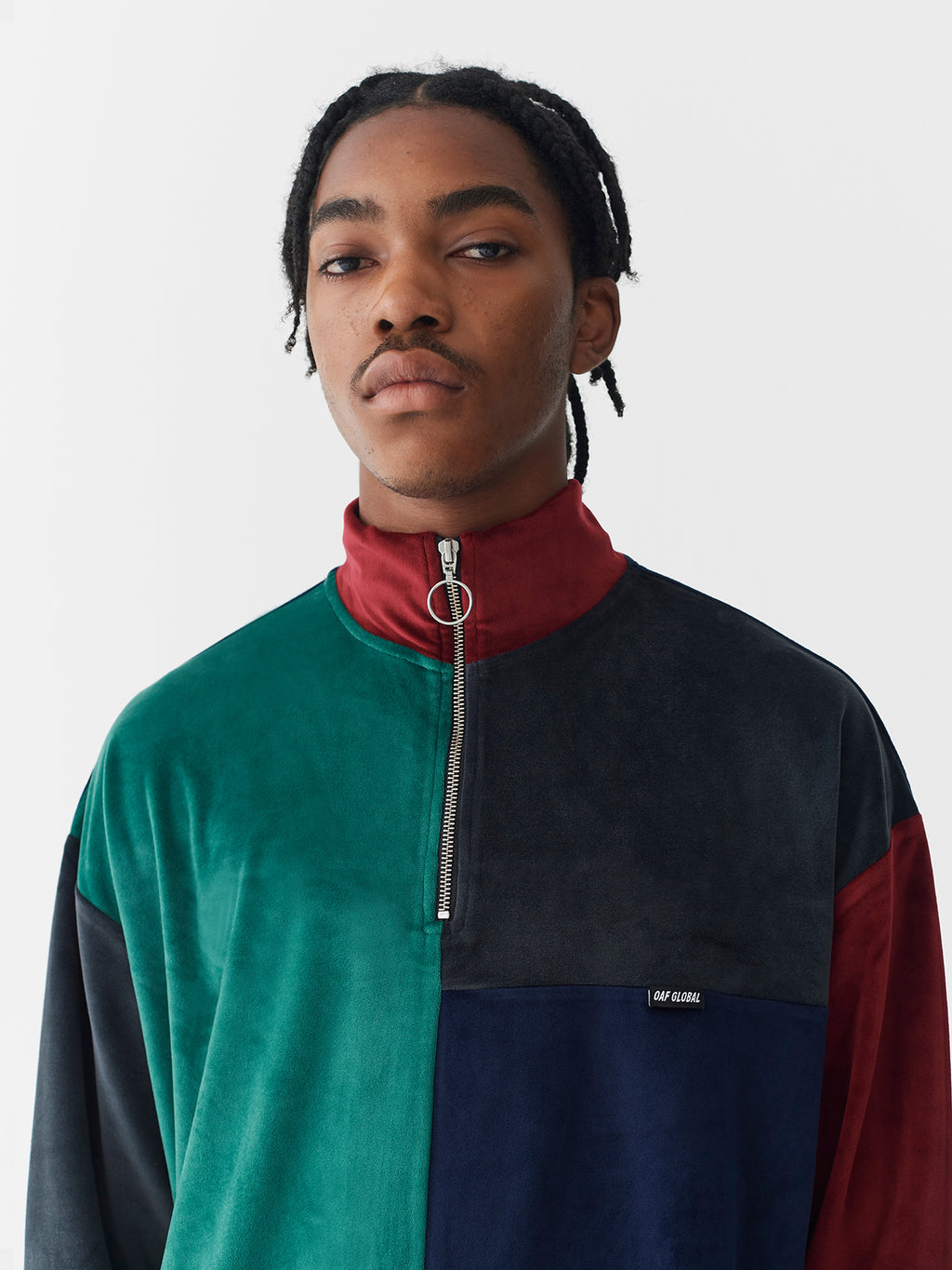 Lazy Oaf Colour Block Velour Half Zip Sweatshirt