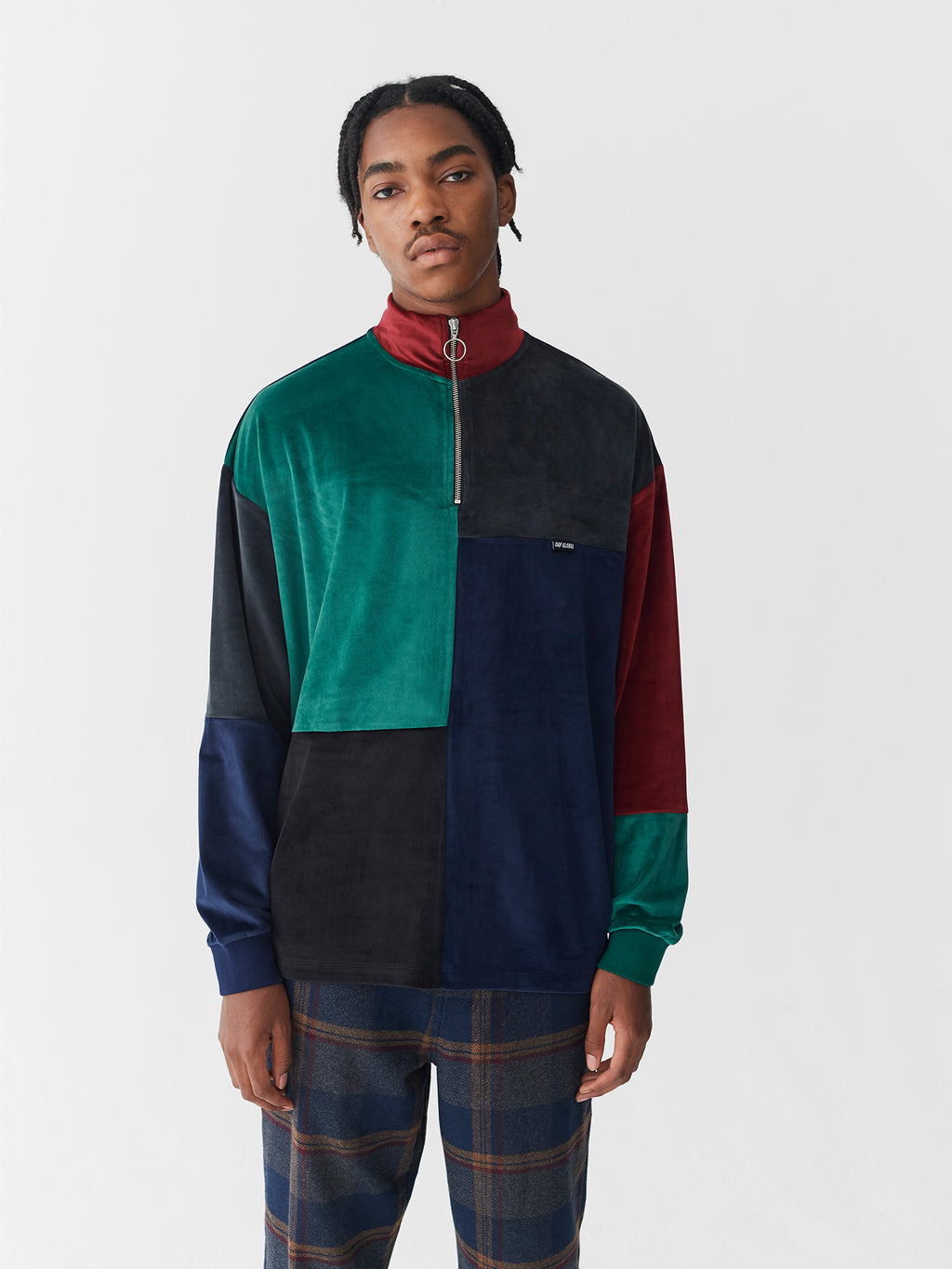 Lazy Oaf Colour Block Velour Half Zip Sweatshirt