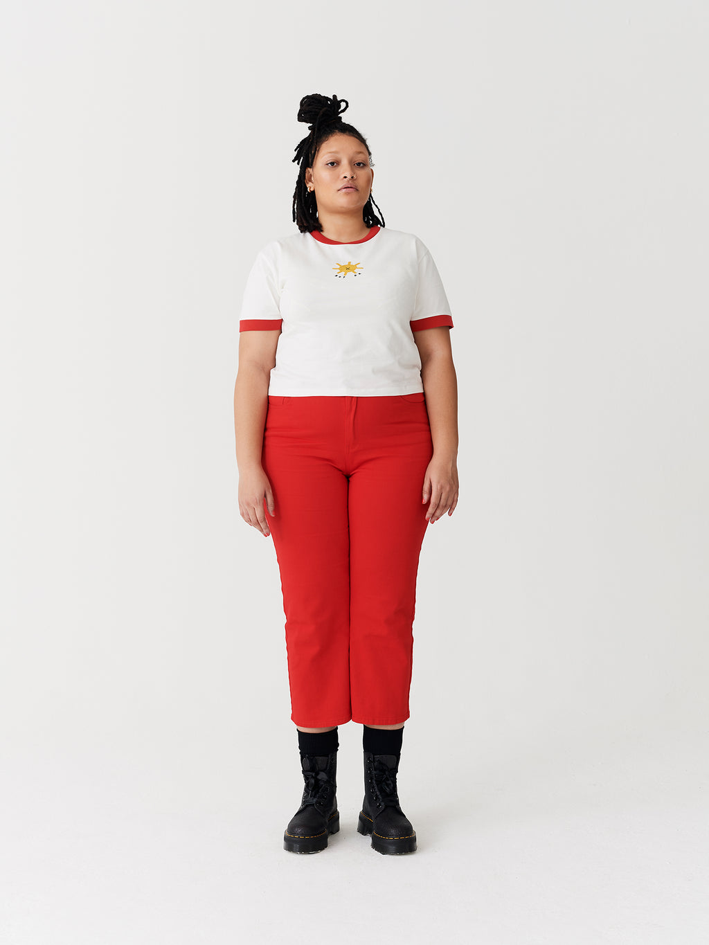 Lazy Oaf Red Heart Denim Kick Flare Trousers