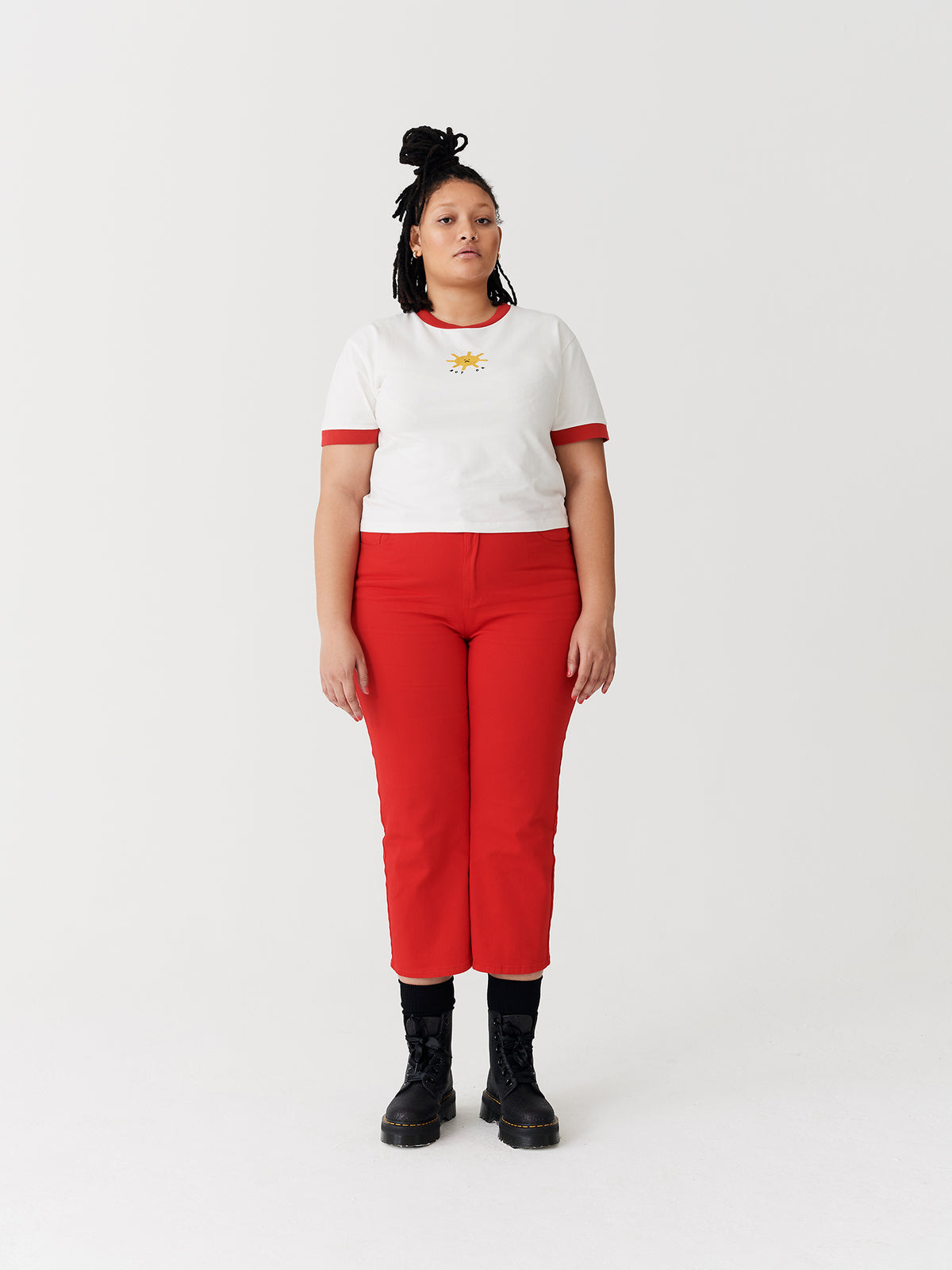 Lazy Oaf Red Heart Denim Kick Flare Trousers