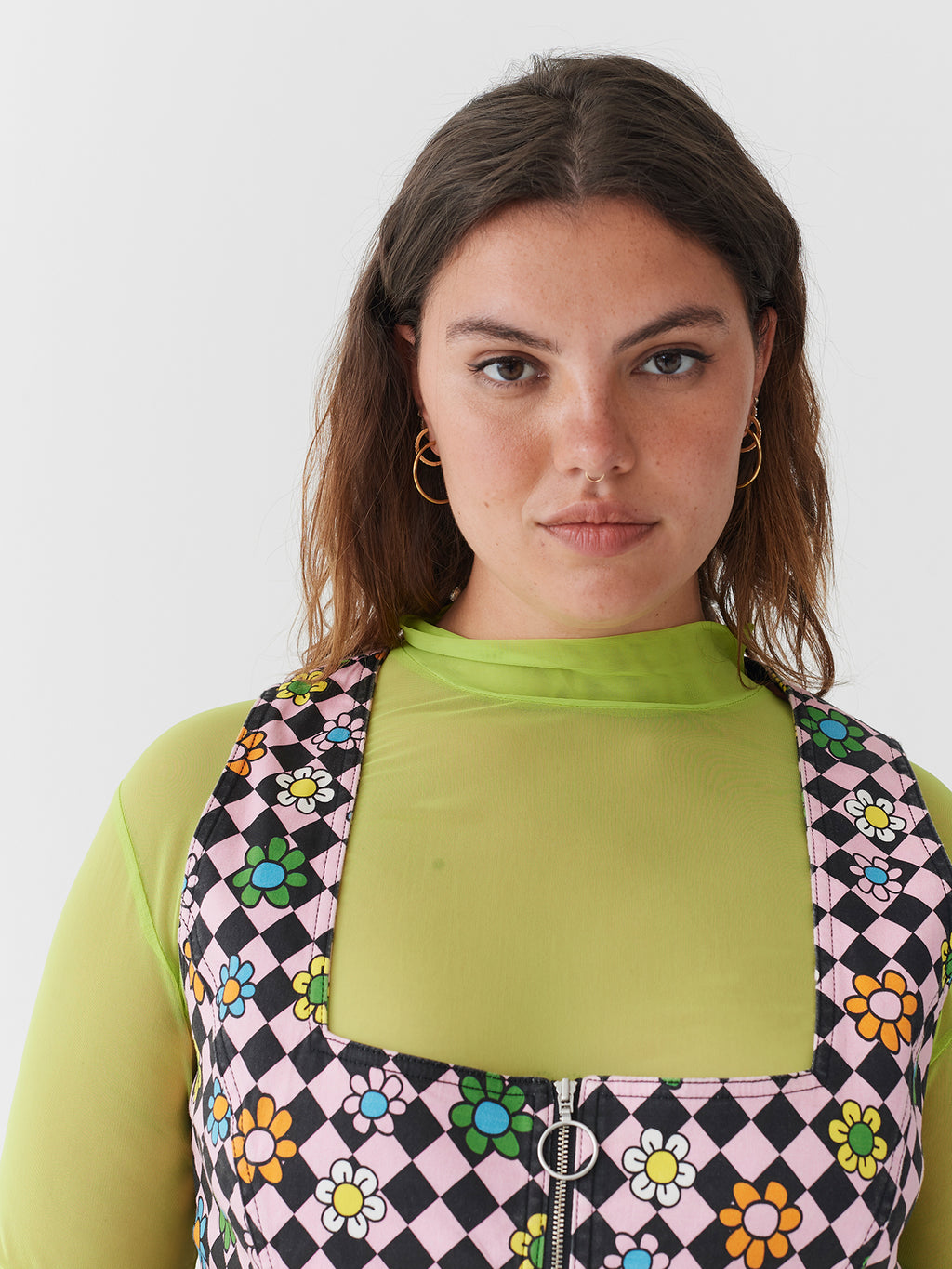Lazy Oaf Flower Check Zip Up Dress