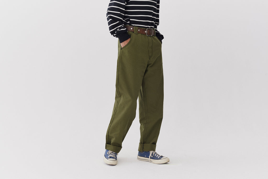 LO Contrast Stitch Khaki Trousers