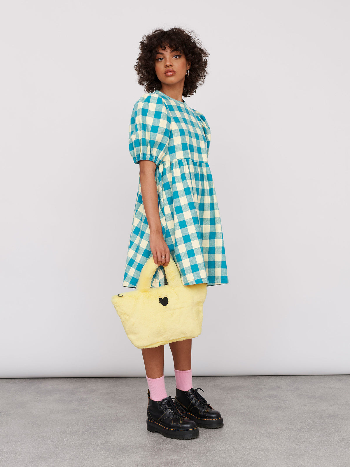 Lazy Oaf Honey Check Puff Sleeve Dress