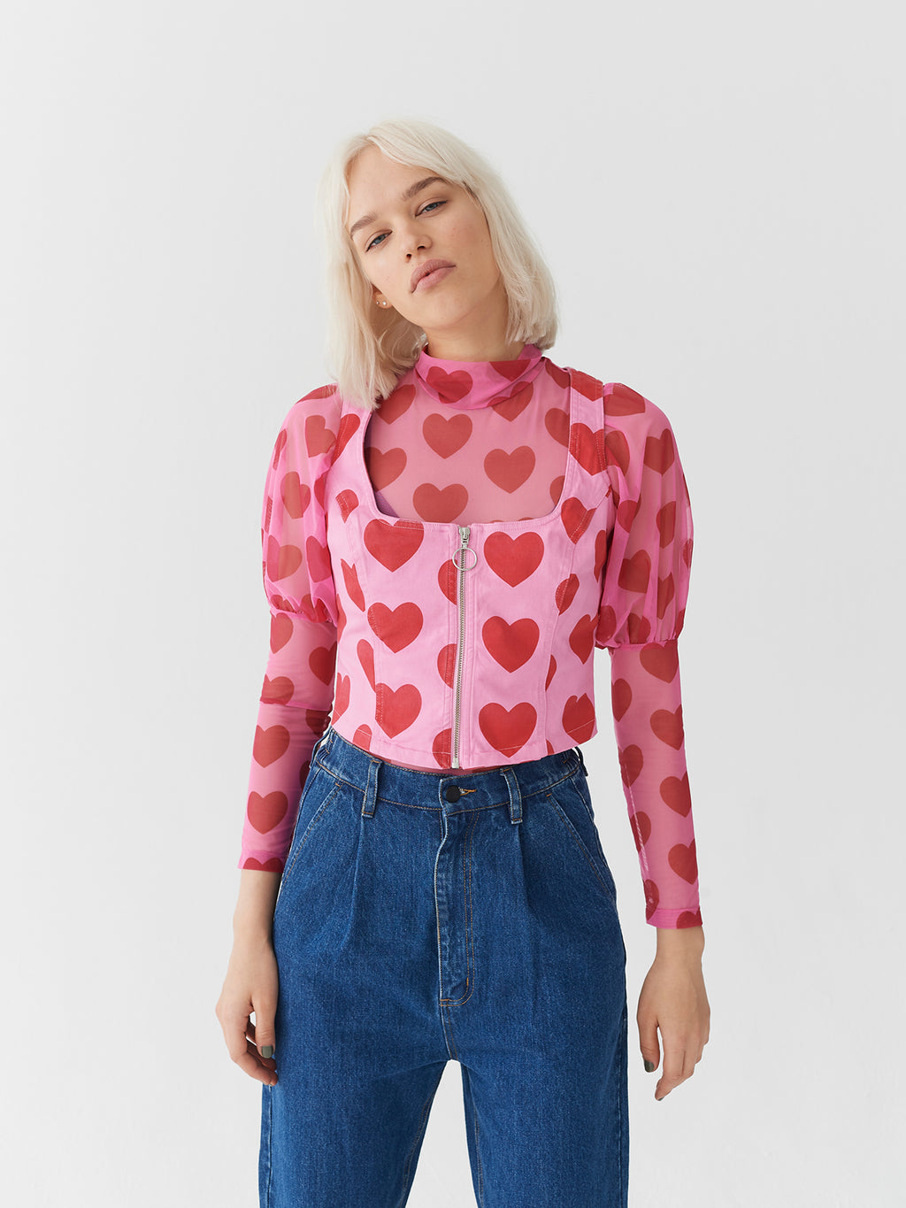 Lazy Oaf I Heart Me Zip Up Corset Top
