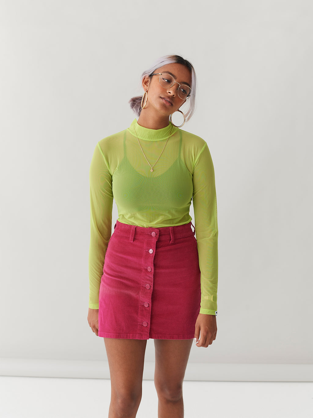 LO Button Through Skirt - Pink Cord