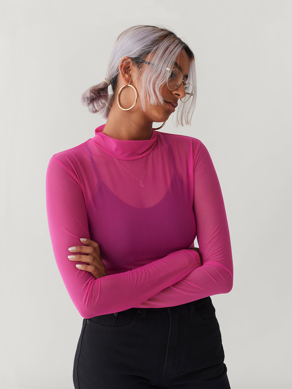 LO Sheer Turtleneck Hot Pink - Main Image