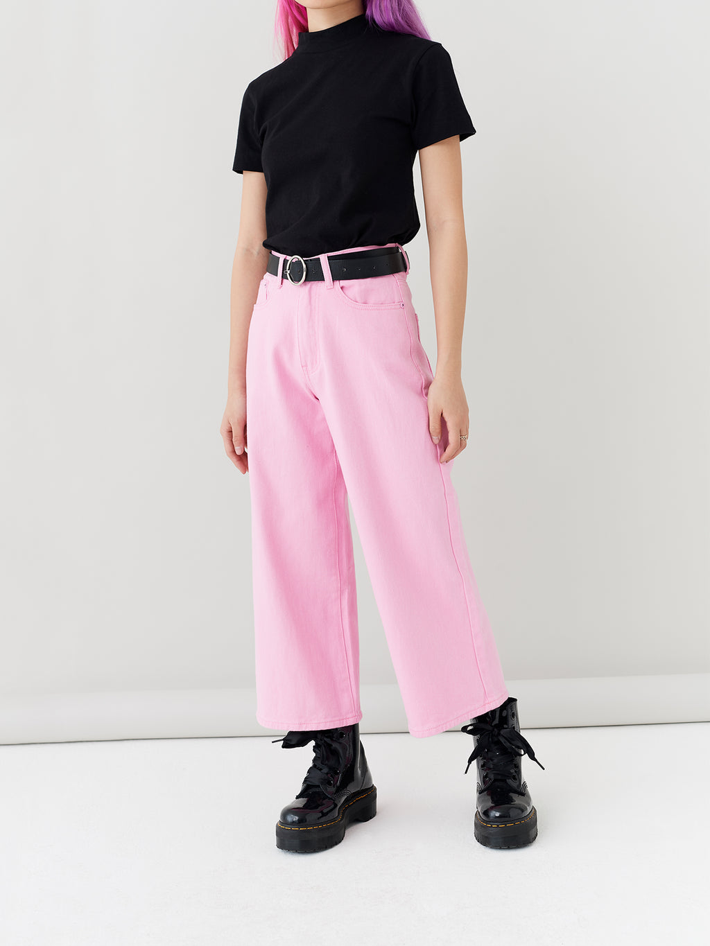 LO Cropped Wide Leg Jeans - Pink