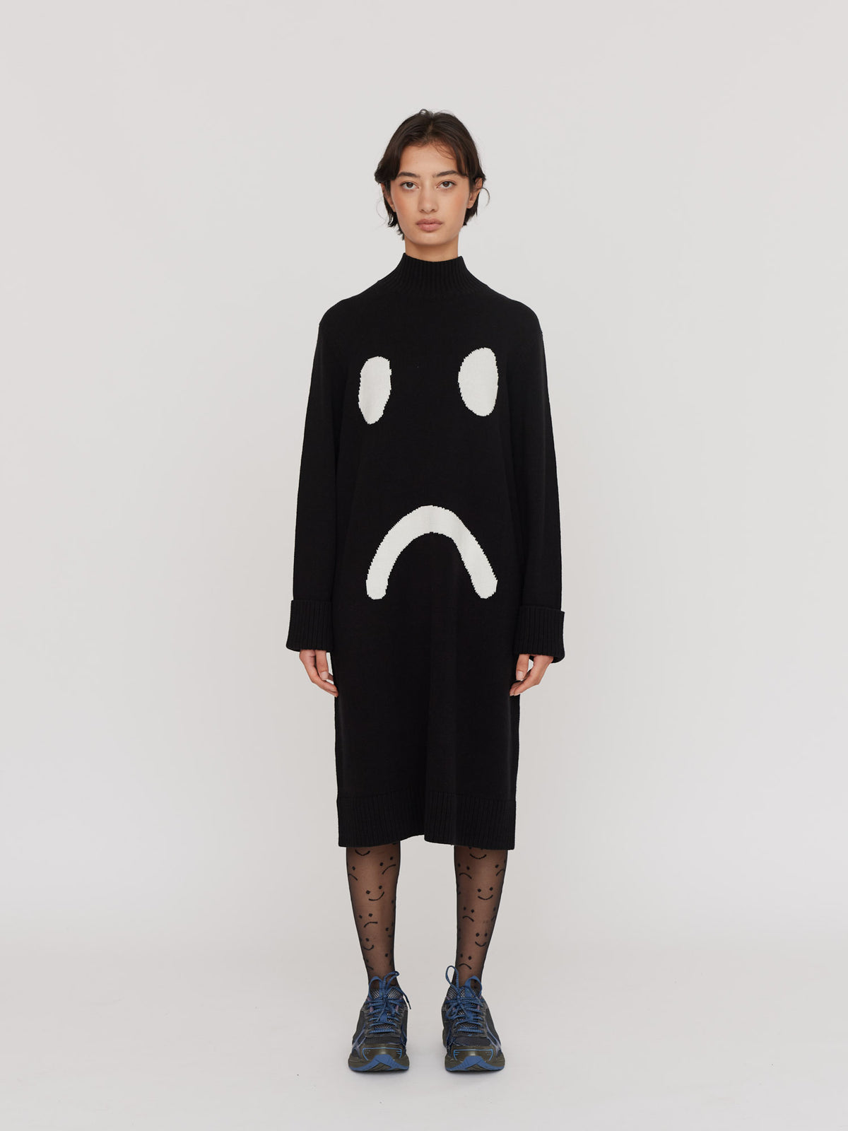 Happy Sad Mock Neck Knitted Dress