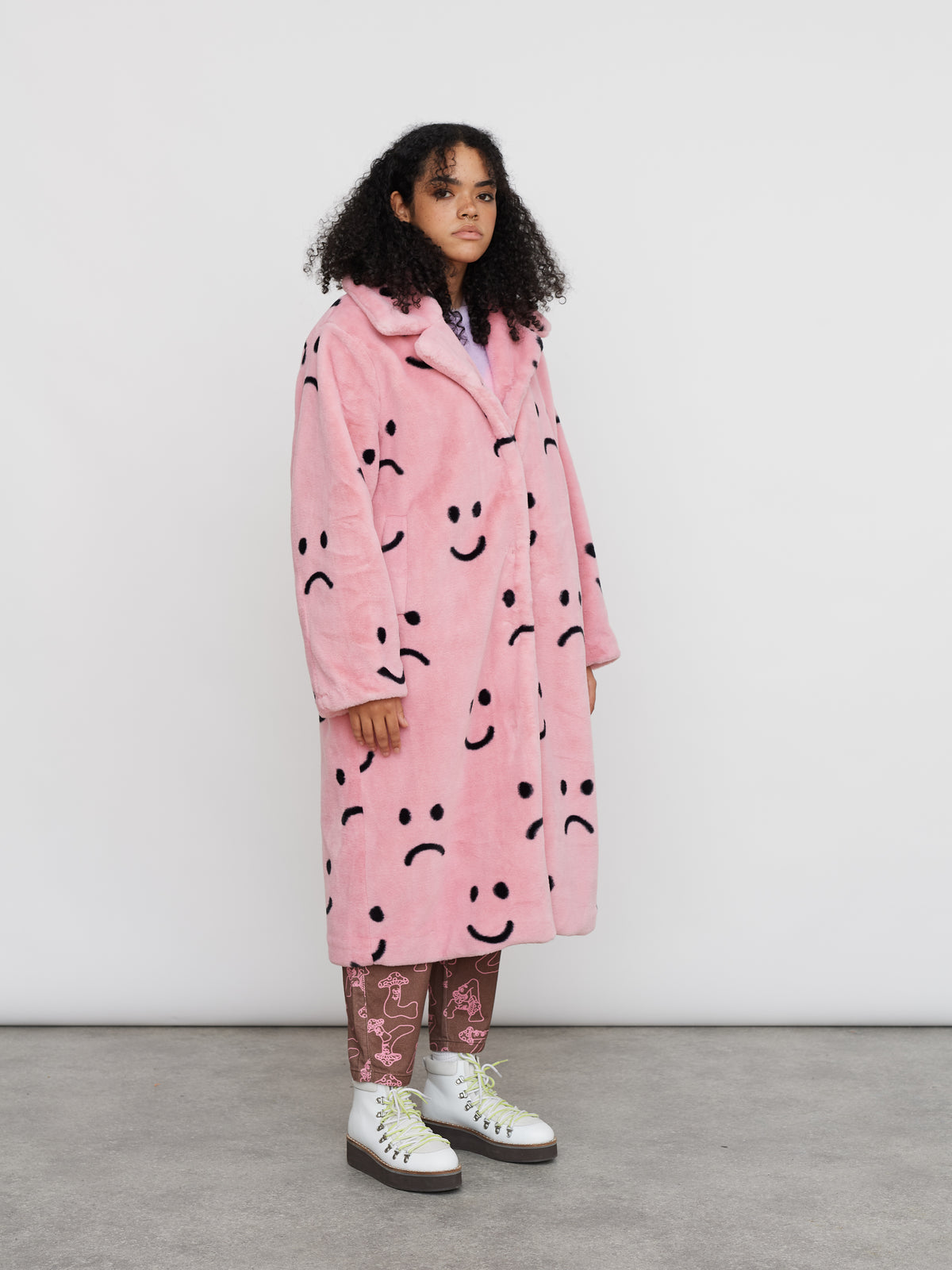 Happy Sad Faux Fur Coat