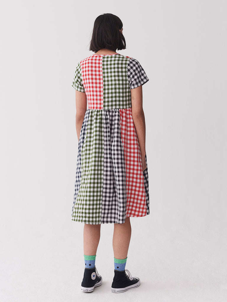 Mixed Media Gingham Check Mini Dress main image 1