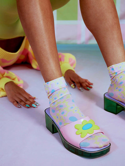 Pink & Yellow Flower Print Pop Socks